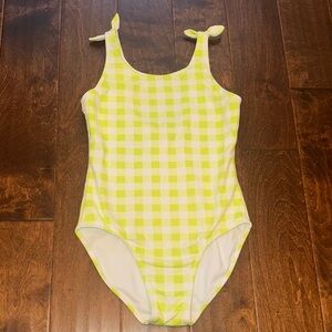 NWOT Cat & Jack Yellow Checkered Kids Swim One Piece - XL (14-16)